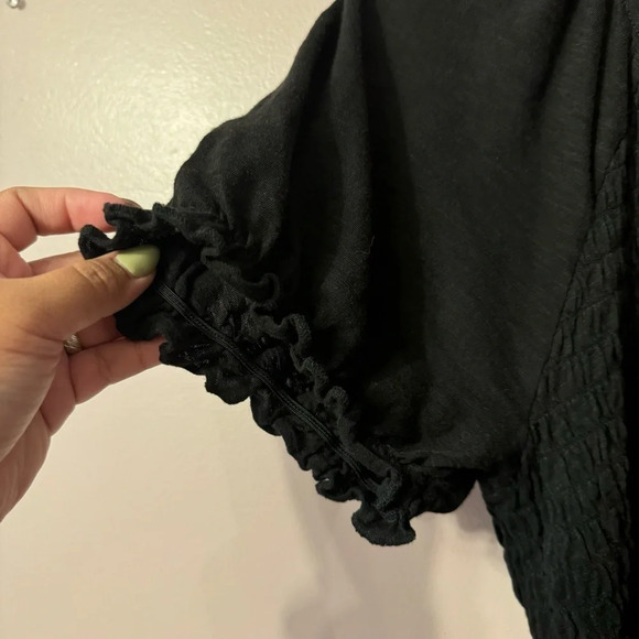 Torrid Cotton Modal Slub Smocked Short Sleeve Babydoll Top Black Women Size 0 - Picture 5 of 10
